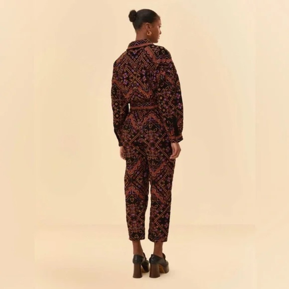 Farm Rio Embroidered Long Sleeve Corduroy Jumpsuit - Picture 2 of 10